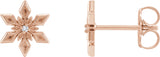 14K Gold Round Natural Diamond Snowflake Earrings - Rose Gold