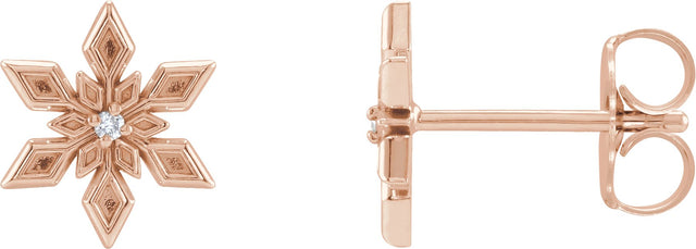 14K Gold Round Natural Diamond Snowflake Earrings - Rose Gold