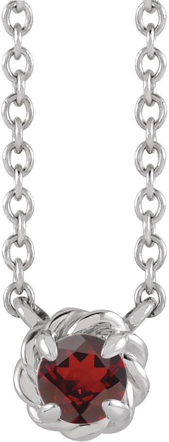 Platinum Round Natural Mozambique Garnet Claw-Prong Rope Necklace