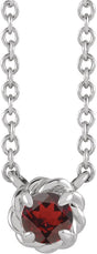 Platinum Round Natural Mozambique Garnet Claw-Prong Rope Necklace