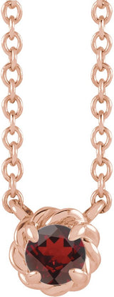 14K Gold Round Natural Mozambique Garnet Claw-Prong Rope Necklace - Rose Gold