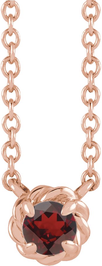 14K Gold Round Natural Mozambique Garnet Claw-Prong Rope Necklace - Rose Gold