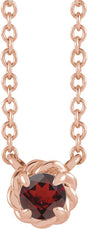 14K Gold Round Natural Mozambique Garnet Claw-Prong Rope Necklace - Rose Gold