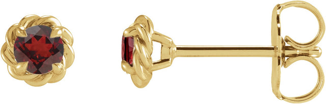 14K Gold Natural Mozambique Garnet Round 4-Prong Claw Rope Stud Earrings - Yellow Gold