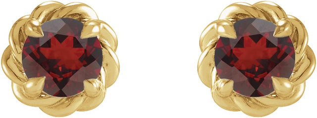 14K Gold Natural Mozambique Garnet Round 4-Prong Claw Rope Stud Earrings - Yellow Gold - view 2