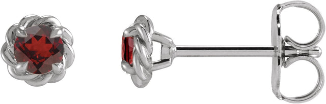 Platinum Natural Mozambique Garnet Round 4-Prong Claw Rope Stud Earrings
