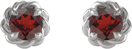 Platinum Natural Mozambique Garnet Round 4-Prong Claw Rope Stud Earrings - view 2