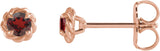 14K Gold Natural Mozambique Garnet Round 4-Prong Claw Rope Stud Earrings - Rose Gold