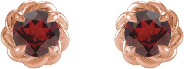 14K Gold Natural Mozambique Garnet Round 4-Prong Claw Rope Stud Earrings - Rose Gold - view 2