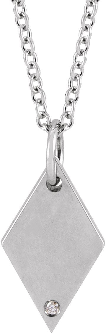 Platinum Round Natural Diamond Engravable Rhombus Necklace or Pendant