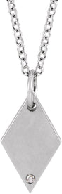 Platinum Round Natural Diamond Engravable Rhombus Necklace or Pendant