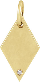 14K Gold Round Natural Diamond Engravable Rhombus Necklace or Pendant - Yellow Gold