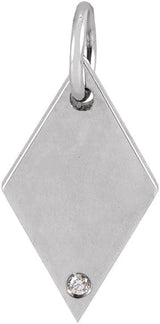 Platinum Round Natural Diamond Engravable Rhombus Necklace or Pendant