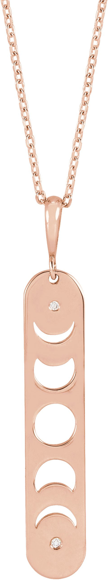 14K Gold Round Natural Diamond Moon Phase Bar Necklace or Pendant - Rose Gold