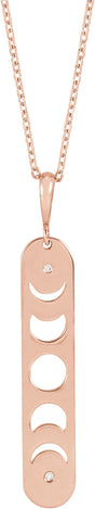 14K Gold Round Natural Diamond Moon Phase Bar Necklace or Pendant - Rose Gold