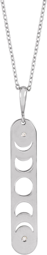 Platinum Round Natural Diamond Moon Phase Bar Necklace or Pendant