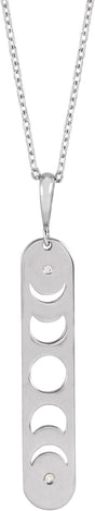 Platinum Round Natural Diamond Moon Phase Bar Necklace or Pendant