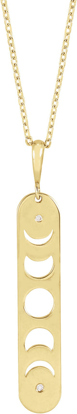 14K Gold Round Natural Diamond Moon Phase Bar Necklace or Pendant - Yellow Gold