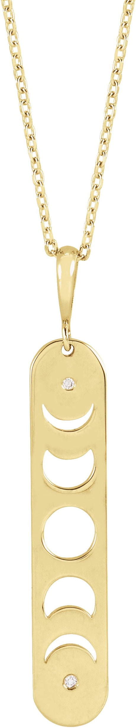 14K Gold Round Natural Diamond Moon Phase Bar Necklace or Pendant - Yellow Gold