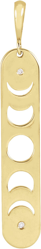 14K Gold Round Natural Diamond Moon Phase Bar Necklace or Pendant - Yellow Gold