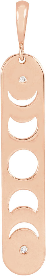 14K Gold Round Natural Diamond Moon Phase Bar Necklace or Pendant - Rose Gold