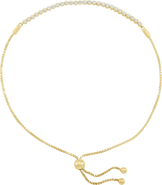 14K Gold Round Natural Diamond Accented Bolo Bracelet - Yellow Gold