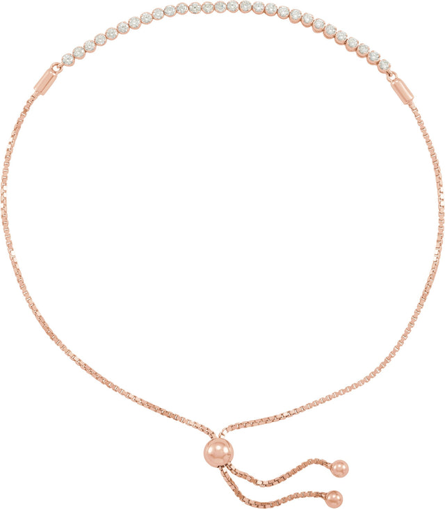 14K Gold Round Natural Diamond Accented Bolo Bracelet - Rose Gold
