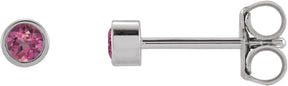 Platinum Natural Pink Tourmaline Round Micro Bezel-Set Stud Earrings