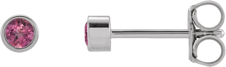 14K Gold Natural Pink Tourmaline Round Micro Bezel-Set Stud Earrings – 2-2.5mm Stones - White Gold