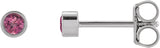 14K Gold Natural Pink Tourmaline Round Micro Bezel-Set Stud Earrings - White Gold