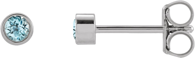 Platinum Natural Sky Blue Topaz Round Micro Bezel-Set Stud Earrings