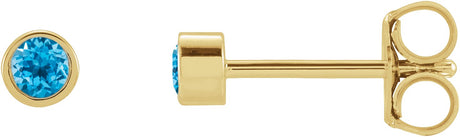 14K Gold Natural Swiss Blue Topaz Round Micro Bezel-Set Stud Earrings – 2-2.5mm Stones - Yellow Gold