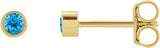 14K Gold Natural Swiss Blue Topaz Round Micro Bezel-Set Stud Earrings - Yellow Gold