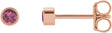 14K Gold Natural Pink Tourmaline Round Micro Bezel-Set Stud Earrings – 2-2.5mm Stones - Rose Gold