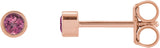 14K Gold Natural Pink Tourmaline Round Micro Bezel-Set Stud Earrings - Rose Gold