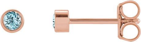 14K Gold Natural Sky Blue Topaz Round Micro Bezel-Set Stud Earrings – 2.5mm Stones - Rose Gold