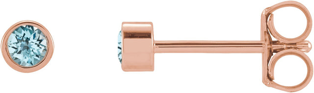 14K Gold Natural Sky Blue Topaz Round Micro Bezel-Set Stud Earrings - Rose Gold