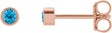 14K Gold Natural Swiss Blue Topaz Round Micro Bezel-Set Stud Earrings - Rose Gold