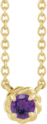 14K Gold Round Natural Amethyst Claw-Prong Rope Necklace - Yellow Gold
