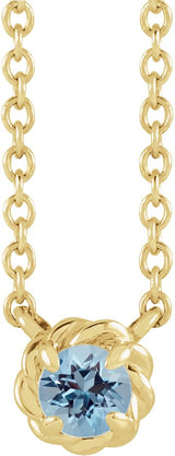 14K Gold Round Natural Aquamarine Claw-Prong Rope Necklace - Yellow Gold