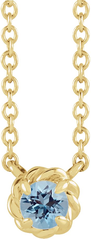 14K Gold Round Natural Aquamarine Claw-Prong Rope Necklace - Yellow Gold