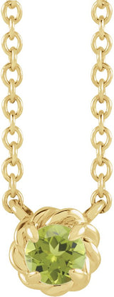 14K Gold Round Natural Peridot Claw-Prong Rope Necklace - Yellow Gold