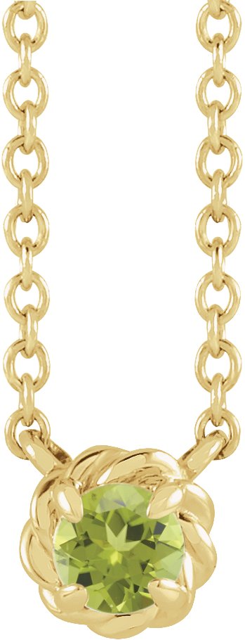 14K Gold Round Natural Peridot Claw-Prong Rope Necklace - Yellow Gold