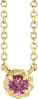 14K Gold Round Natural Pink Tourmaline Claw-Prong Rope Necklace - Yellow Gold
