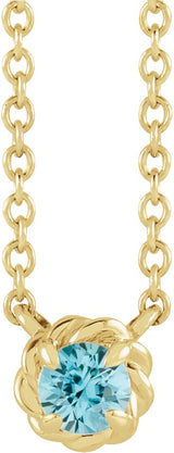 14K Gold Round Natural Blue Zircon Claw-Prong Rope Necklace - Yellow Gold
