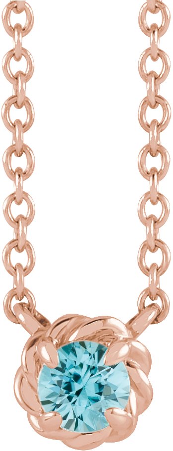 14K Gold Round Natural Blue Zircon Claw-Prong Rope Necklace - Rose Gold
