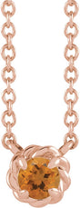 14K Gold Round Natural Citrine Claw-Prong Rope Necklace - Rose Gold