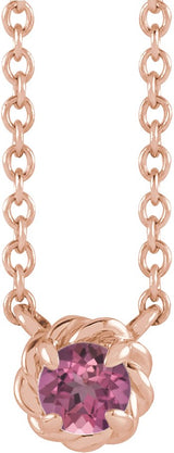 14K Gold Round Natural Pink Tourmaline Claw-Prong Rope Necklace - Rose Gold
