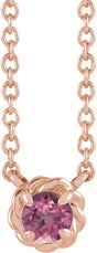14K Gold Round Natural Pink Tourmaline Claw-Prong Rope Necklace - Rose Gold