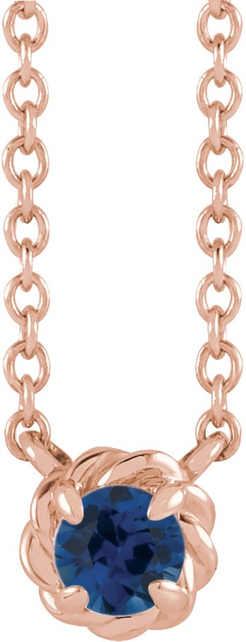 14K Gold Round Natural Blue Sapphire Claw-Prong Rope Necklace - Rose Gold